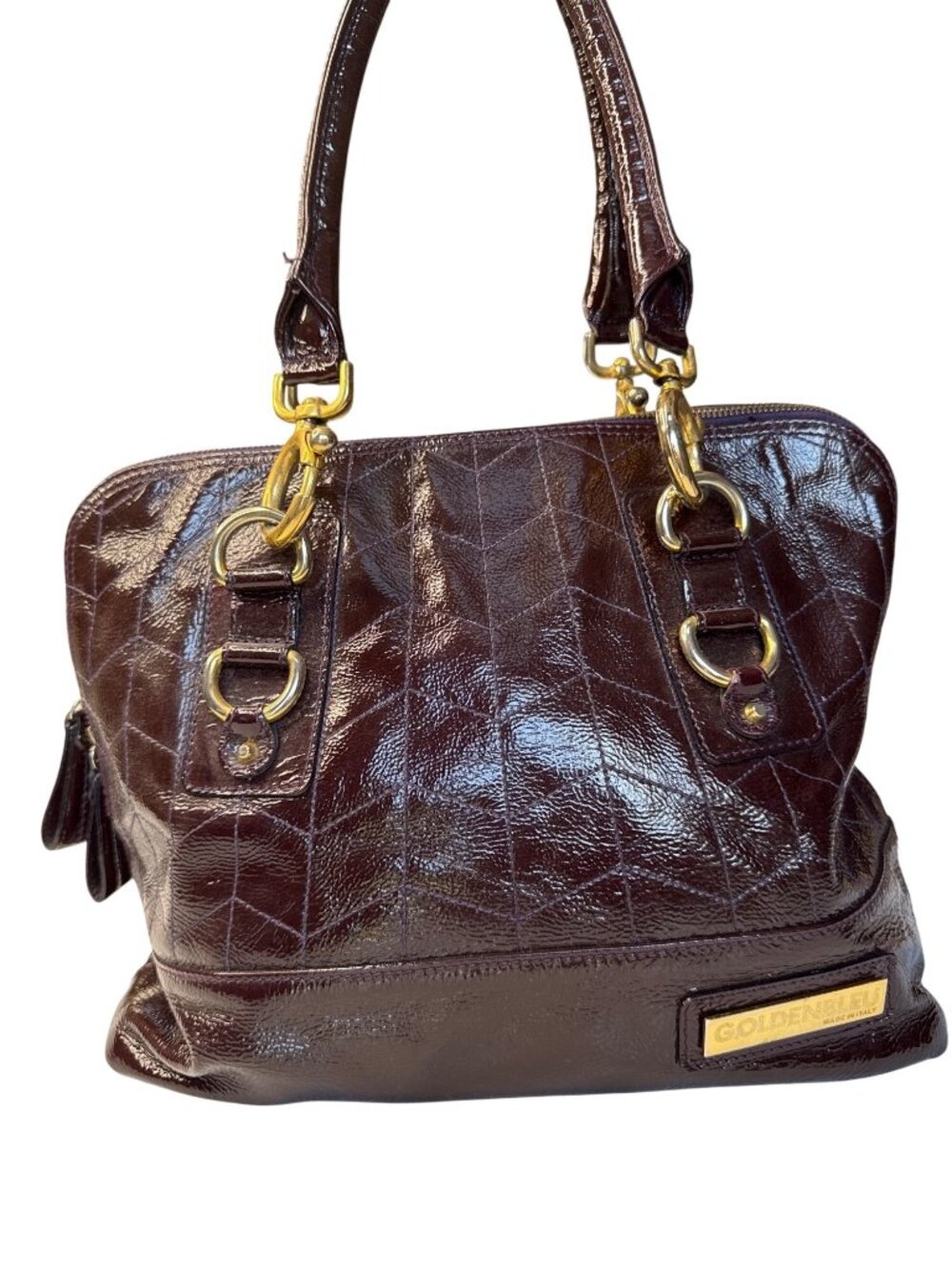 Goldenbleu Burgundy Patent Leather Handbag With Gold-Tone Hardware & Quilted